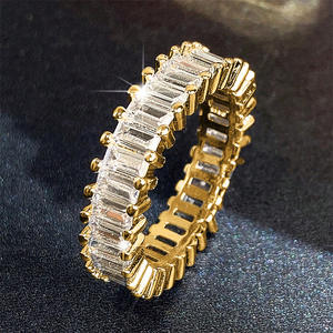 Eternity <b>Band</b> Ring For Women, Gold Plated <b>Copper</b> With Lab Created Emerald Cut Cubic Zirconia, Channel Setting, Glam Wedding Enga - Product Image 3