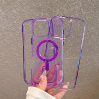 Clair Sans Fil Charge Téléphone étui pour iphone 11 12 13 14 15 16 Pro Max PC + TPU Bling Armure Antichoc Transparent Couverture Magnétique