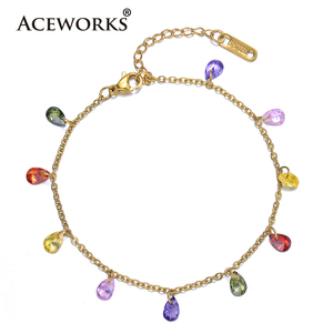 ACEWORKS Pulsera de Cadena Delgada Minimalista Única para Mujer, Acero Inoxidable 316L con Gotas de Esmalte Multicolor, Chapado en Oro, para Fiesta - Product Image 2