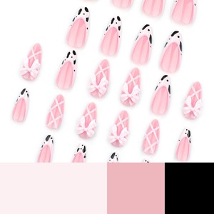 24 unids/set suave acrílico 3601 <span class=keywords><strong>vaca</strong></span> francesa estampado Rosa dulce lazo corto almendra <span class=keywords><strong>uñas</strong></span> con arco prensa en las <span class=keywords><strong>uñas</strong></span> artificiales - Product Image 4