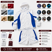 Conjunto Deportivo de Dos Piezas para Hombre: Chaqueta Ligera con Capucha y Cremallera Completa en Bloques de Color y Pantalones Cortos con Rayas Gruesas y Mangas Raglán
