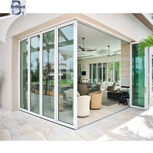 브릴리언트 현대 방수 아코디언 슬라이딩 접이식 도어 시스템 접이식 알루미늄 이중 유리 이중 접이식 도어 - Product Image 3
