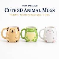 Tasse à café en céramique 3D en forme de grenouille, 500 ml, motif grenouille assise, peinte à la main sous glaçure, pour la maison et le bureau