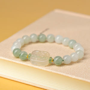 سوار من حجر اليشم التيانشان على شكل زهرة، خرز من اليشم الأبيض، تصميم معبد من الكالسيدوني، نفس الطراز، يجلب الحظ - Product Image 3