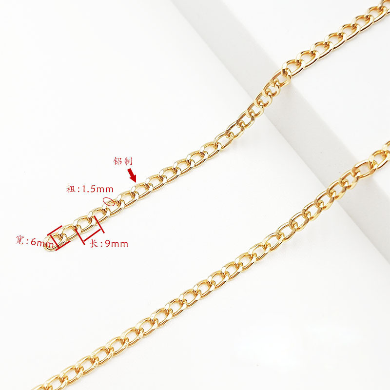 YMLI569-001 Gold 1.5*6*9mm Polished Aluminum Chain (1 meter)