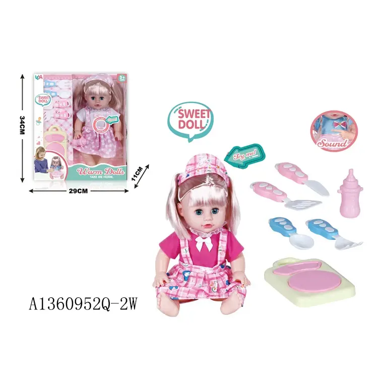 ITTL Baby dolls toy bambola realistica da 14 pollici con 4 suoni e accessori da cucina per bambini