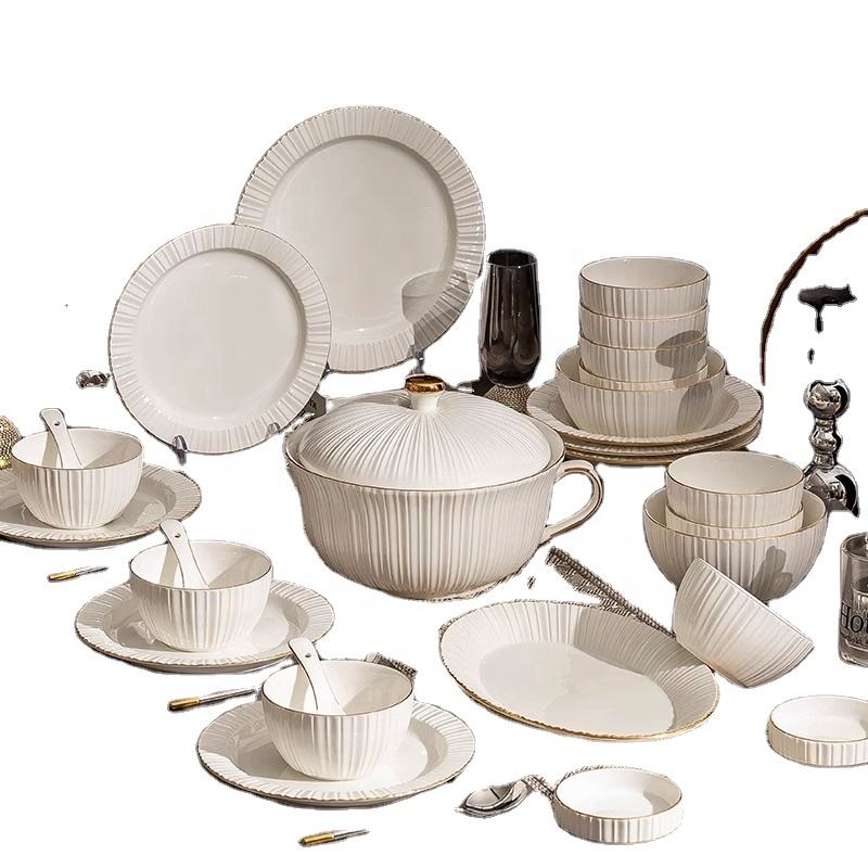 Juego de Vajilla de Porcelana Blanca Pura de Jingdezhen con Pintura Dorada  de Alta Gama en Caja de Regalo Completa