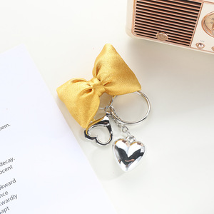 <strong>Cute</strong> Bow Knot Keychain with Heart Charm <strong>Satin</strong> Fabric Ribbon Bow Key Ring for <strong>Bag</strong> and Key Decoration - Product Image 4