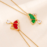Colliers papillon de mode en acier inoxydable plaqué or 18 carats avec zircon pour femmes