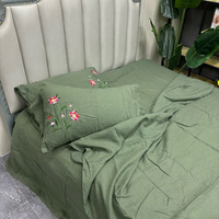 Parure de lit légère en lin brodé motif floral – Ensemble de literie imprimé 4 pièces brodé floral pour toutes les saisons