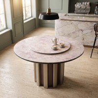 Ensemble de table à manger en travertin rond naturel de luxe moderne, design moderne, meubles de salon, table à manger en ardoise