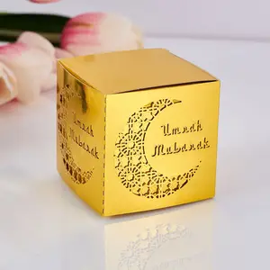 Caja de cartón dorada para galletas, recuerdo de boda para embalaje Eid Mubarak, decoraciones