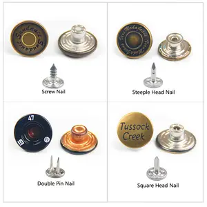 Botón de Metal y Latón para pantalones vaqueros, botón personalizado, logotipo personalizado de fábrica, latón, Metal, oro, plata, con vástago