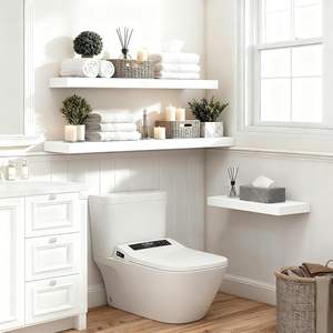 Ensemble de 3 étagères flottantes en bois massif de style farmhouse, étagères murales blanches pour la salle de bain, à placer au-dessus des toilettes - Product Image 6