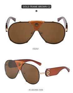 Lunettes de soleil de luxe DOISYER pour femmes, surdimensionnées, style steampunk, ovales, pilote, UV400, PC, vintage, punk, cuir, lunettes de conduite - Product Image 6