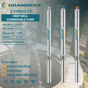 Grandfar 113m Head Deep Well Multistage Pencil Stainless Steel Clean <b>Water</b> Agricultural Irrigation <b>Pump</b> 2.5SDm2/17 High - Product Image 1