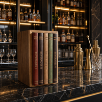 Ensemble de 5 sous-verres vintage en bois style livre avec support pour boissons, décoration de bar à domicile et de cuisine