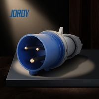Steker Industri Tahan Aus Tinggi IP44 Tahan Air JORDY JD023 3P 32A 230V Biru Fase Tunggal Konektor Tugas Berat