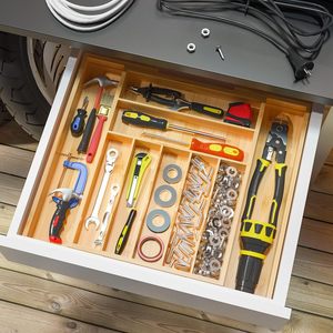 Bamboo Drawer Organizer Extendable Multi Compartment <b>Kitchen</b> <b>Storage</b> <b>Box</b> For Utensils Classification - Product Image 2