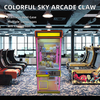 Machine à griffes d'arcade rechargeable en acier inoxydable et verre acrylique, design Ciel Coloré, avec support espagnol et jouets en peluche personnalisables