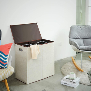 Nhà Ráp Quần Áo Giỏ Lưu Trữ Gấp Đôi Linen Vải Có Thể Gập Lại Giặt Cản Trở Với Loại Bỏ Nắp - Product Image 2