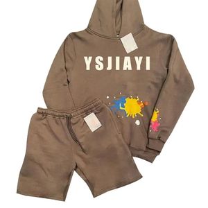 Vente chaude pull à capuche couleur unie 100% coton unisexe à capuche et short à manches longues poche surdimensionné à capuche 2 pièces ensemble short - Product Image 5