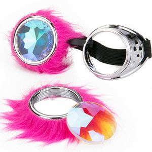 Lunettes de soleil kaléidoscopiques personnalisées avec logo, pour cosplay, festivals, raves, avec décorations roses et poils, pour femmes - Product Image 3