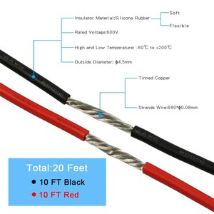 Bobine de fil en silicone rouge flexible 12 AWG, fil de <span class=keywords><strong>cuivre</strong></span> étamé torsadé, plat, résistant à 600V, pour chauffage (-60~200°C), diamètre 18,0 mm - Product Image 3