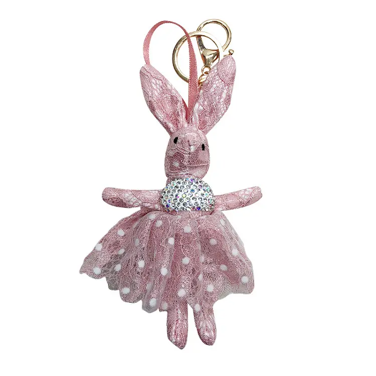 New Korean Style Elegant Pearl Bunny Pendant Diamond Lace Rabbit Key Chain for Lady Girl (KC156C)