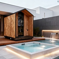 Cabine de sauna extérieure de luxe - Sauna pour 4 à 6 personnes, bois thermo traité CLT, éclairage LED ambiant, espace de bien-être en plein air pour les spas