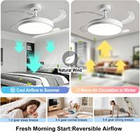 Ventilateur de plafond rétractable moderne de 42 pouces avec lumière Sky Mirror et lumière RGB multidynamique, application et télécommande, 6 vitesses réversibles