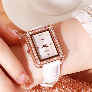 Nouvelle montre carrée pour femme avec bracelet en cuir incrusté de diamants, étanche, élégante et décontractée - Product Image 2