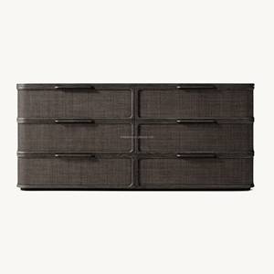 Cómoda Japandi Premium de Roble Blanco Macizo con 6 Cajones e Incrustaciones de Ratán, Perfil Curvo de Lujo, Estilo Arquitectónico Moderno Orgánico - Product Image 6