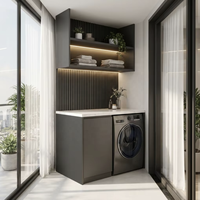 Armoire de buanderie de balcon en contreplaqué 100 % étanche avec bordure PUR sans joint, intégrant lave-linge et sèche-linge, pour projets côtiers
