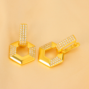 Luxury Brazilian Zirconia <b>Dangle</b> <b>Earrings</b> 21k <b>Gold</b> Plated Fashion Geometric Drop <b>Earring</b> for Women Daily Party - Product Image 3