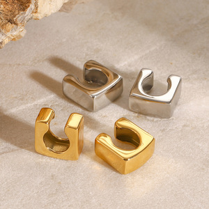 Geometric <b>Clip</b>-On Earrings Stainless Steel Gold <b>Silver</b> Minimalist Design For Everyday Wear - Product Image 2