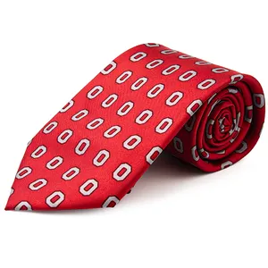 Cravatta scuola Logo cravatta distintivo cravatta 100% seta stampata cravatta NCAA OHIO STATE BUCKEYES loghi cravatta rossa ripetitiva