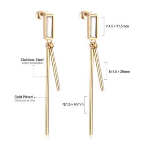 Pendientes Largos de Acero Inoxidable con Baño de Oro PVD de 18K, Elegantes y Populares, con Circonita Rectangular, para Mujer - Product Image 1