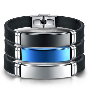Bracelet en cuir, silicone et acier inoxydable, 12 mm, bleu, noir, couleur acier, unisexe, cadeau, bijoux - Product Image 1