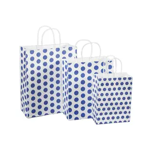 Sacos de papel Kraft brancos para viagem DIY com estampa colorida de bolinhas personalizadas, sacos para viagem reutilizáveis para embalagens de alimentos e restaurantes