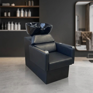 Unidad de Lavacabezas para Salón de Belleza con Lavabo Inclinable de Cerámica Negra y Asiento Ajustable, Cama para Lavado de Cabello - Product Image 3