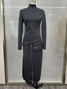 Conjunto de 2 Piezas para Mujer, Top de Manga <span class=keywords><strong>Larga</strong></span> <span class=keywords><strong>con</strong></span> Cuello Alto y Detalle de Cremallera y <span class=keywords><strong>Falda</strong></span> Maxi, Moda Sehe - Product Image 5
