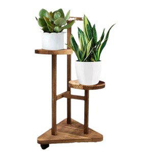 Soporte de madera para plantas, base redonda de varios niveles con ruedas para balcón, sala de estar, estudio, soporte para macetas de madera maciza - Product Image 3