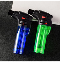 Briquet torche au butane rechargeable classique en plastique multicolore en gros, flamme réglable, mini briquet en plastique pour cigares et cigarettes