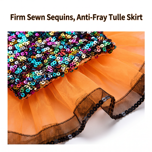 Vestido Tutú con Lentejuelas Multicolor, Borde con Volantes, Tul, Disfraz para Niñas, Estampado Brillante para Danza Jazz, Tap, Recital - Product Image 3