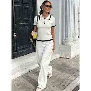 Suéter Polo Blanco de Manga Corta para Mujer, Talla S, Estilo Casual - Product Image 4