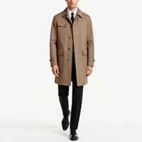 Manteau mi-long pour homme de style exécutif, bleu marine, à simple boutonnage, en tissu peigné polyester/coton, sensation premium