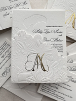 Invitations de mariage chic en papier coton à bords festonnés, gaufrées, avec impression typographique, pour le service de fabrication d'invitations de mariage