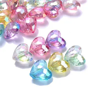 100pcs AB Color Acrylic Heart Faceted Spacers Beads For Jewelry Making Wholesale Diy Bracelet Accessories Making 12*19mm