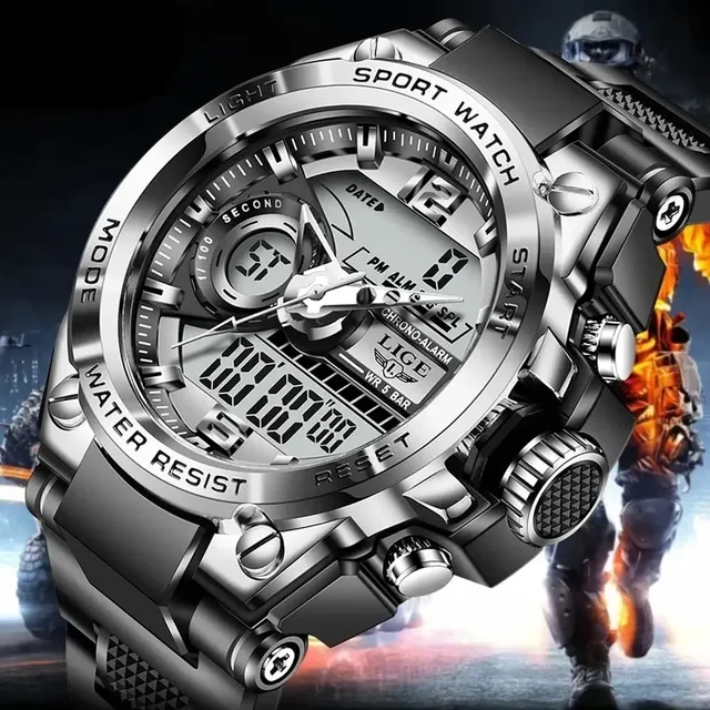 LIGE Hot Sale Men's Sport Led Watch with Silicon Strap Dual Display Chronograph Clock Man Digital Wrist Watch Relogio Masculino